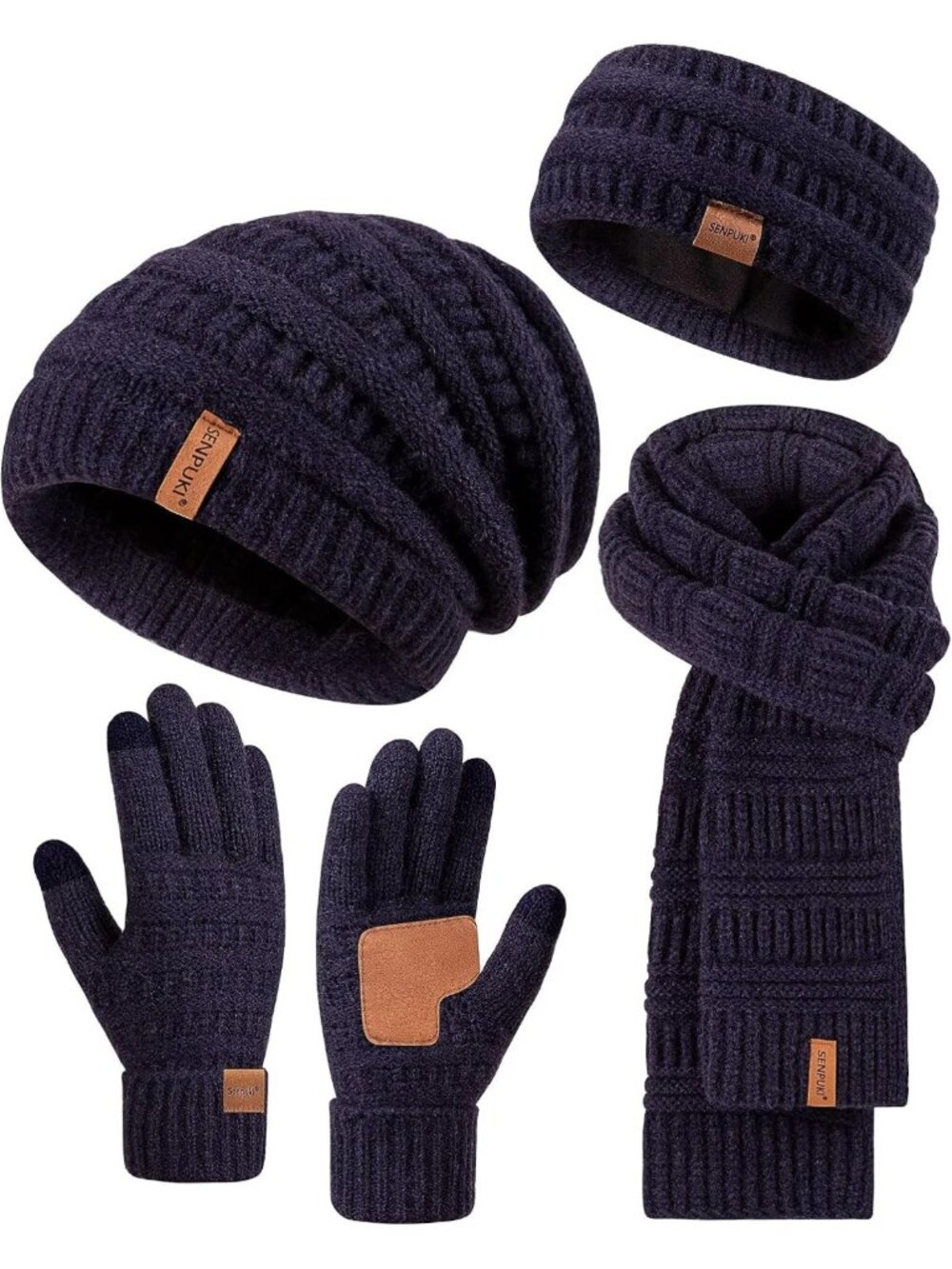 Cozy Winter Beanie, Scarf & Gloves Set - Slouchy Knit Hat, Ear Warmer